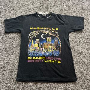 Vintage 80s Nashville Summer Nights Big City Lights‎ T Shirt Black Size M Belton